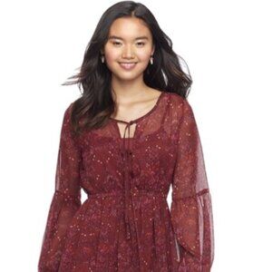 Mudd Juniors Tie Front Chiffon Dress Pretty Print (Size M)